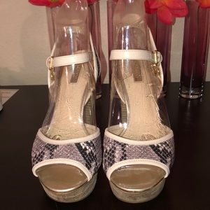 Guess “Snake Print” Block Heels